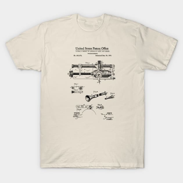 Edison Phonograph Patent 1891 T-Shirt by Joodls